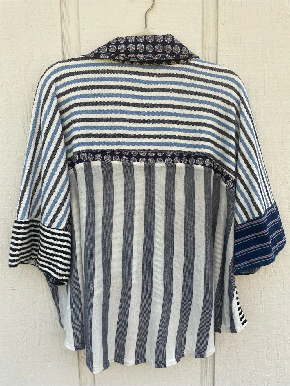 Free People The Stripe Is Right Top Large Oversized Cropped V Neck Mixed Pattern
